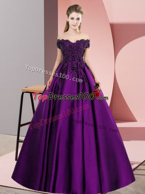 A-line Sweet 16 Quinceanera Dress Eggplant Purple Off The Shoulder Satin Sleeveless Floor Length Zipper