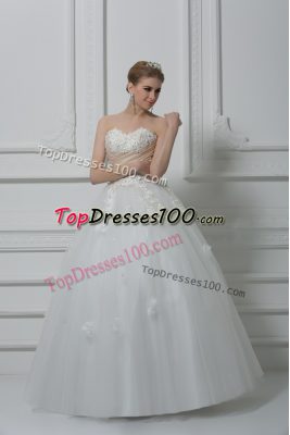 Unique Beading and Appliques Wedding Gown White Lace Up Sleeveless Floor Length