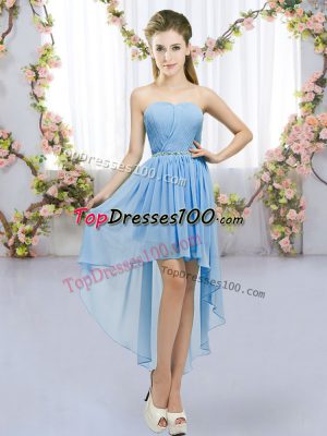 Empire Vestidos de Damas Blue Sweetheart Chiffon Sleeveless High Low Lace Up