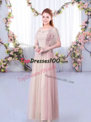 Floor Length Side Zipper Vestidos de Damas Pink for Wedding Party with Lace and Belt