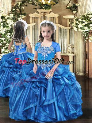 Sleeveless Lace Up Floor Length Beading and Ruffles Little Girl Pageant Dress