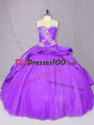Ideal Purple Lace Up 15th Birthday Dress Beading Sleeveless Court Train
