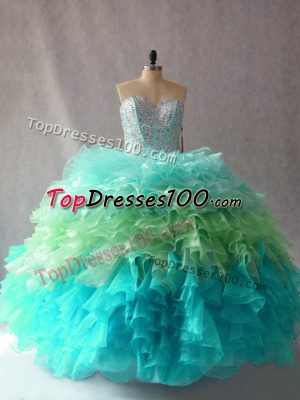 Elegant Multi-color Quinceanera Dress Sweet 16 and Quinceanera with Beading and Ruffles Sweetheart Sleeveless Lace Up