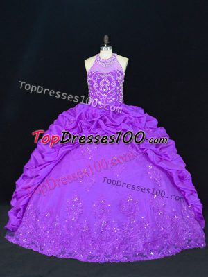 Graceful Sleeveless Lace Up Floor Length Beading and Appliques and Embroidery and Pick Ups Ball Gown Prom Dress
