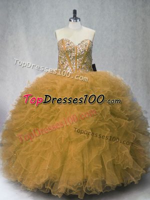 Beading and Ruffles Sweet 16 Dresses Olive Green Lace Up Sleeveless Floor Length