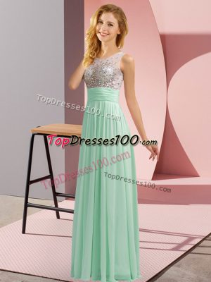 Exceptional Sleeveless Floor Length Beading Side Zipper Dama Dress with Apple Green