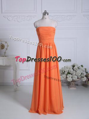 Strapless Sleeveless Zipper Bridesmaid Dresses Orange Chiffon