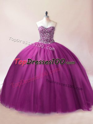 Chic Purple Sweetheart Neckline Beading Sweet 16 Dresses Sleeveless Lace Up