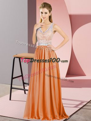 Customized Floor Length Orange V-neck Sleeveless Backless