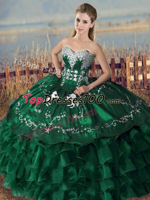 Enchanting Sweetheart Sleeveless Lace Up Quinceanera Gown Green Organza