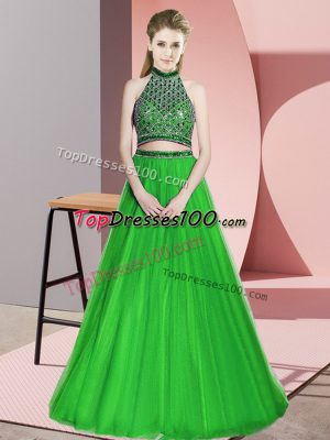 Exquisite Chiffon Sleeveless Floor Length Homecoming Dress and Beading