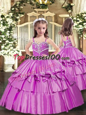 Lilac Sleeveless Beading Floor Length Little Girls Pageant Dress Wholesale