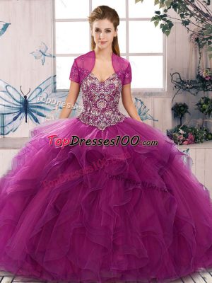 Modern Sleeveless Beading and Ruffles Lace Up Sweet 16 Dress