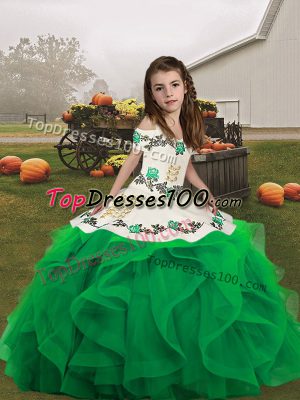 Straps Sleeveless Lace Up Child Pageant Dress Green Organza