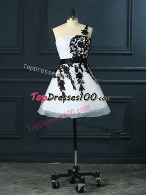 Sleeveless Organza Mini Length Lace Up Dress for Prom in White with Lace and Appliques
