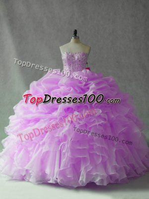 Sleeveless Brush Train Lace Up Beading and Ruffles and Pick Ups 15 Quinceanera Dress