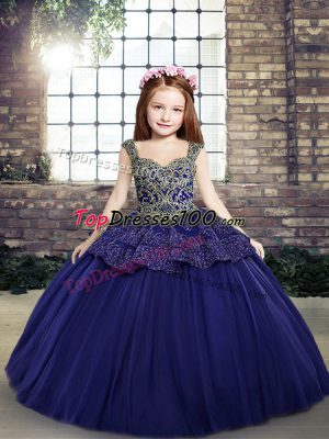 Sleeveless Floor Length Beading and Appliques Lace Up Pageant Dress Wholesale with Purple
