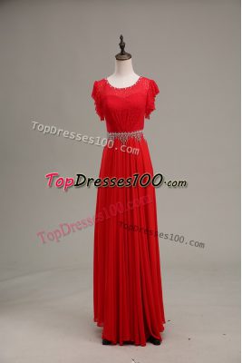 Scoop Sleeveless Zipper Evening Dress Red Chiffon