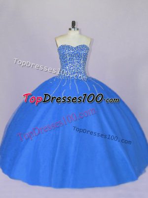 Edgy Sweetheart Sleeveless Lace Up Quinceanera Gown Blue Tulle