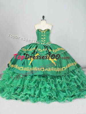Superior Green Sleeveless Brush Train Lace Up 15th Birthday Dress for Sweet 16 and Quinceanera