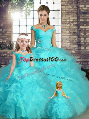 Dazzling Sleeveless Lace Up Floor Length Beading and Ruffles Sweet 16 Quinceanera Dress