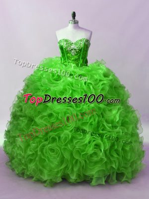 Sumptuous Sweetheart Sleeveless Organza Quinceanera Gown Beading and Ruffles Lace Up