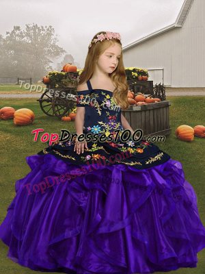 Discount Floor Length Ball Gowns Sleeveless Purple Kids Pageant Dress Lace Up