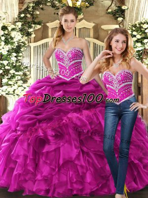 Floor Length Ball Gowns Sleeveless Fuchsia Ball Gown Prom Dress Lace Up