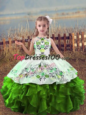 Simple Floor Length Ball Gowns Sleeveless Green Pageant Gowns For Girls Lace Up