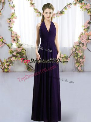 Ruching Wedding Party Dress Dark Purple Zipper Sleeveless Floor Length