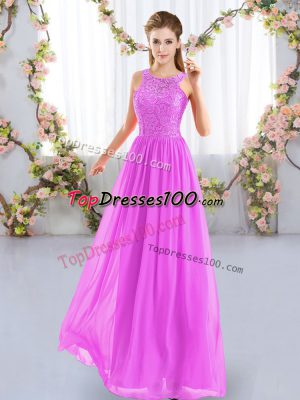 Lace Quinceanera Dama Dress Fuchsia Zipper Sleeveless Floor Length