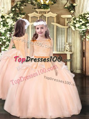 Scoop Sleeveless Organza Little Girls Pageant Gowns Lace Zipper
