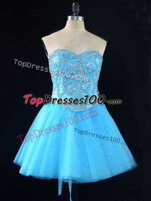 Sleeveless Lace Up Mini Length Beading Prom Evening Gown