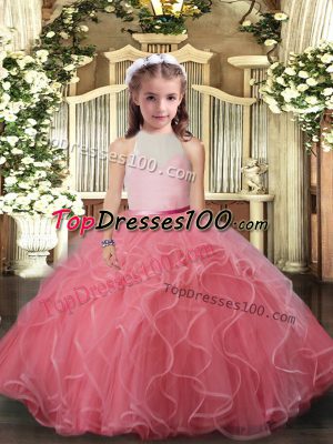 High-neck Sleeveless Tulle Child Pageant Dress Ruffles Backless