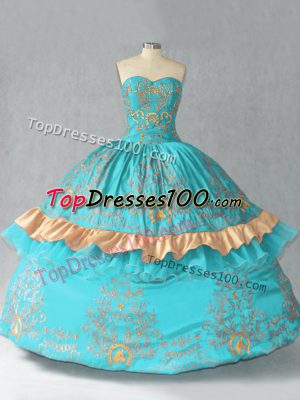 Fashion Floor Length Ball Gowns Sleeveless Aqua Blue Sweet 16 Dresses Lace Up