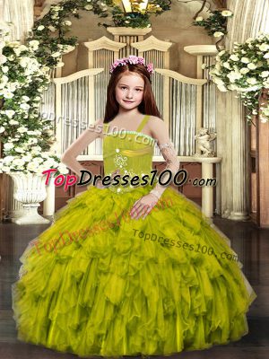 Olive Green Straps Lace Up Ruffles Pageant Dress Wholesale Sleeveless