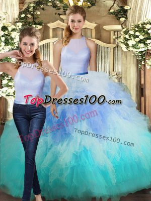 Fantastic Floor Length Backless 15 Quinceanera Dress Multi-color for Military Ball and Sweet 16 and Quinceanera with Ruffles
