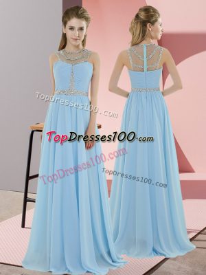 Smart Light Blue Homecoming Dress Prom and Party with Beading Scoop Sleeveless Zipper