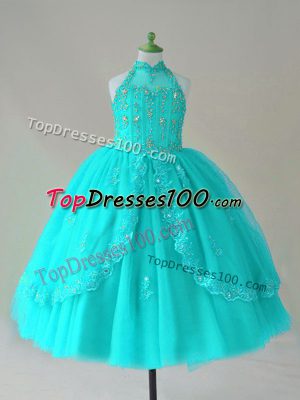 Pretty Sleeveless Beading and Appliques Lace Up Pageant Gowns For Girls