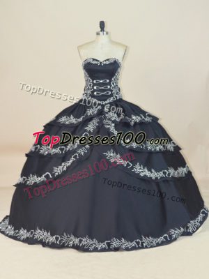 Smart Ball Gowns Sweet 16 Dresses Black Sweetheart Satin Sleeveless Floor Length Lace Up