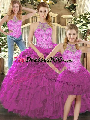 Sleeveless Beading and Ruffles Lace Up Quinceanera Dresses