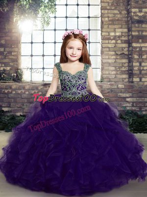 Superior Sleeveless Lace Up Floor Length Beading and Ruffles Pageant Gowns For Girls