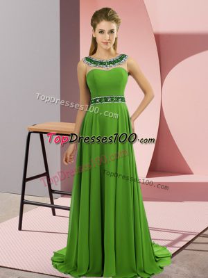 New Arrival Empire Scoop Sleeveless Chiffon Brush Train Zipper Beading Formal Evening Gowns