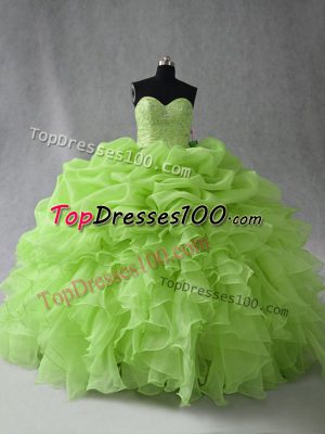 Admirable Ball Gowns Sweetheart Sleeveless Organza Floor Length Lace Up Beading and Ruffles and Pick Ups Sweet 16 Quinceanera Dress