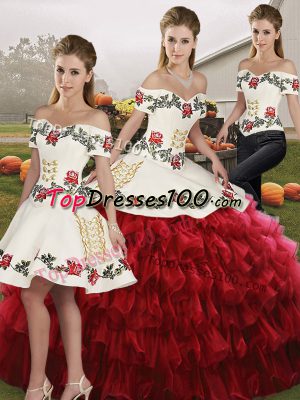 Off The Shoulder Sleeveless Lace Up 15 Quinceanera Dress Wine Red Organza
