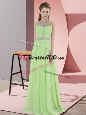 Scoop Sleeveless Zipper Evening Dress Yellow Green Chiffon