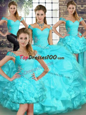 Organza Sleeveless Floor Length Quinceanera Dress and Beading and Ruffles