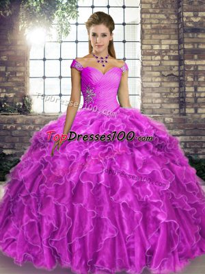 Lilac Off The Shoulder Neckline Beading and Ruffles Sweet 16 Dress Sleeveless Lace Up