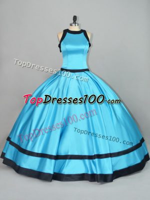 Ruching Quince Ball Gowns Baby Blue Zipper Sleeveless Floor Length