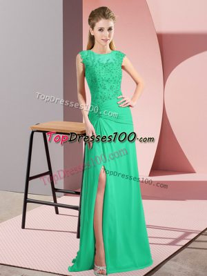 Turquoise Sleeveless Floor Length Beading Zipper Party Dress